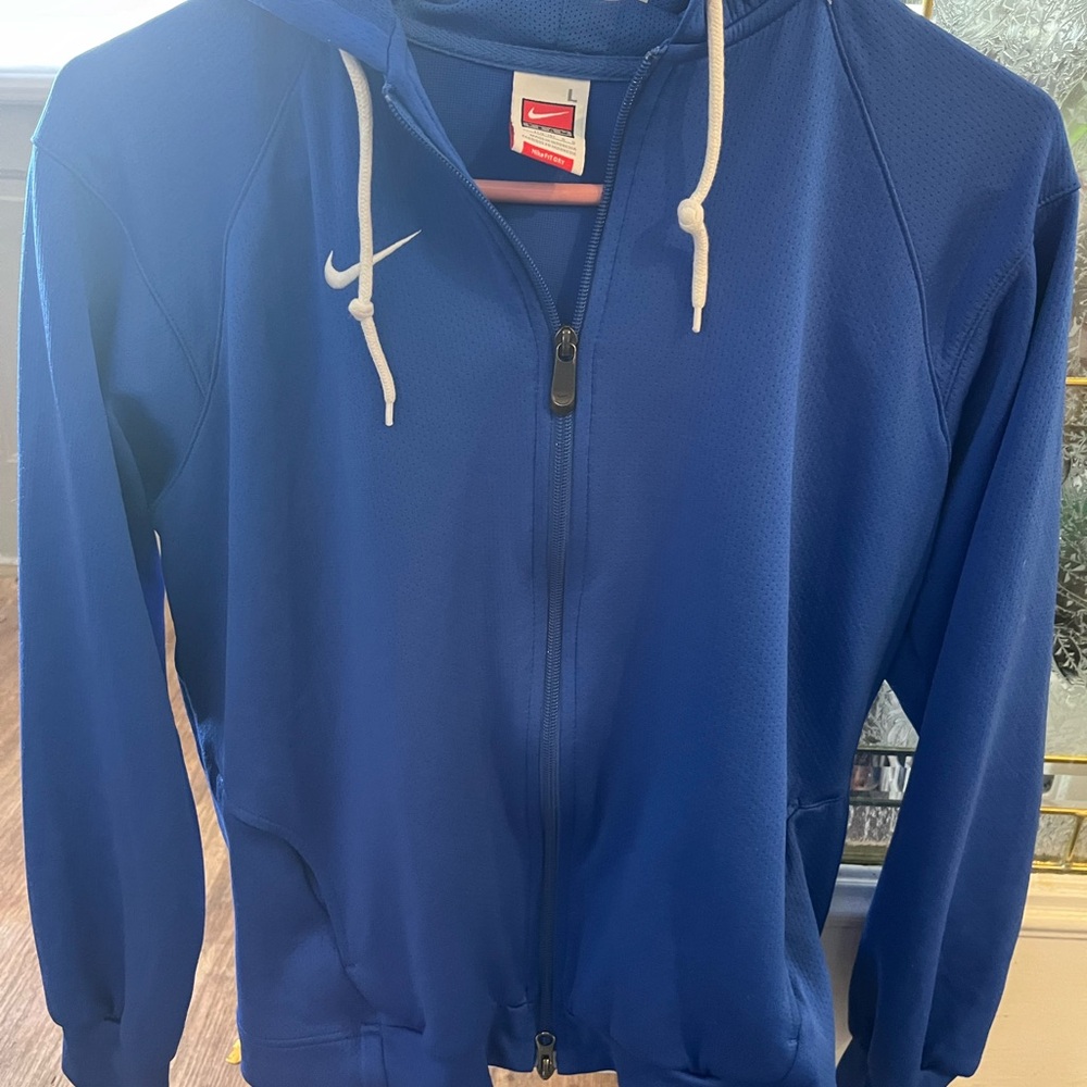 Nike Blue Windbreaker with Hood and Full-Length Zipper